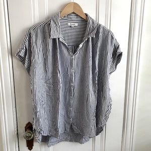 Madewell central shirt short sleeve navy stripe size Large